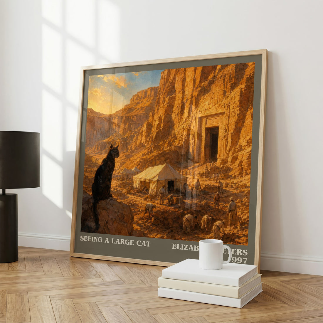Seeing a large cat literary print framed by window – literary home decor