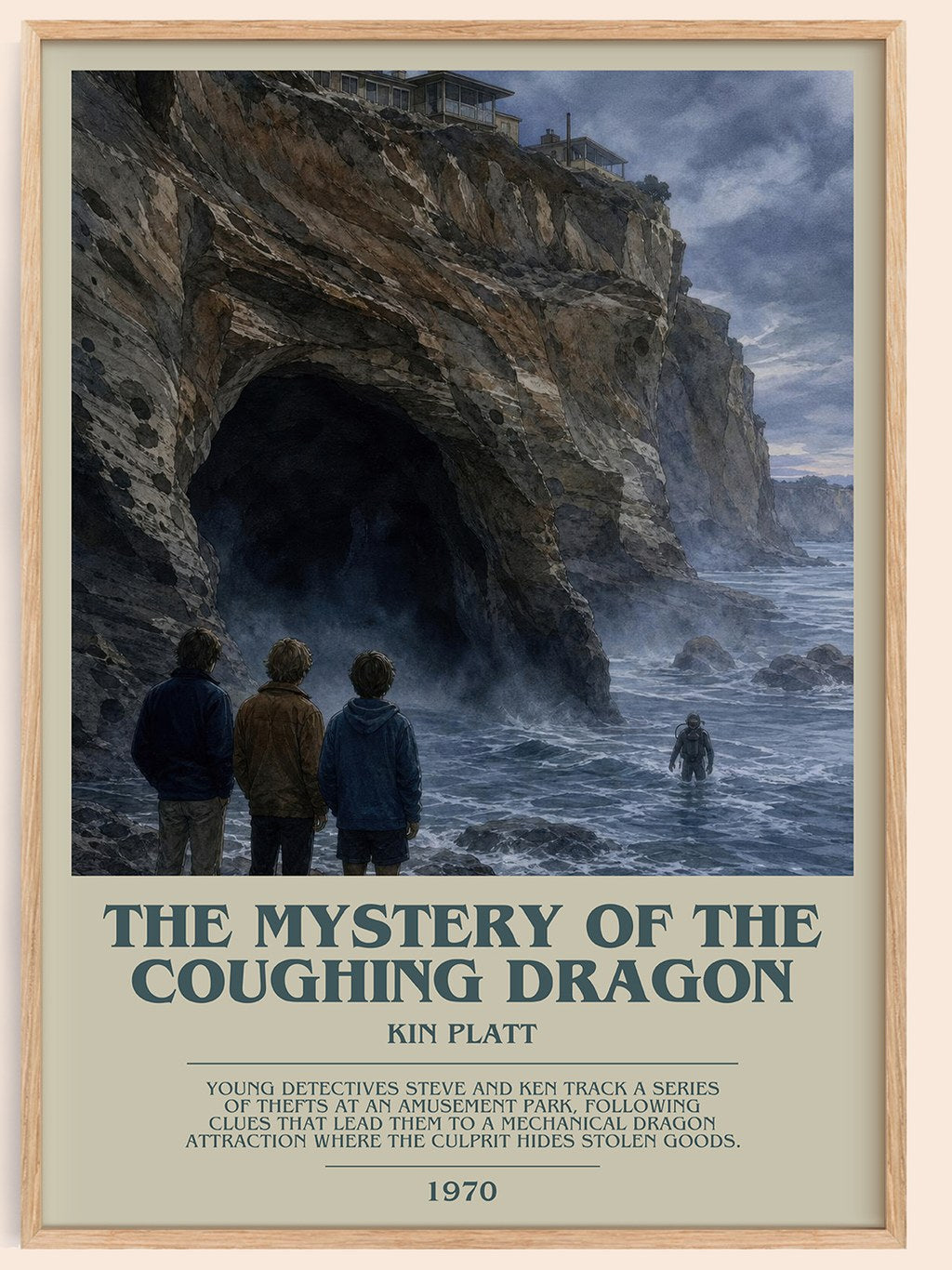 The Mystery of the Coughing Dragon bookish book poster by Kin Platt – framed literary art print