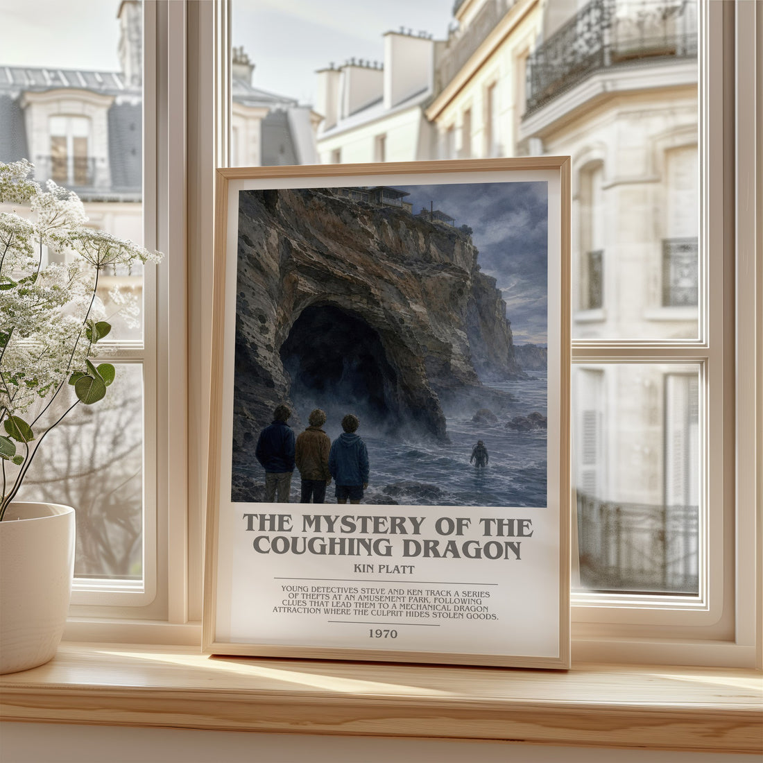 The Mystery of the Coughing Dragon bookish poster colour and style options – Kin Platt book art