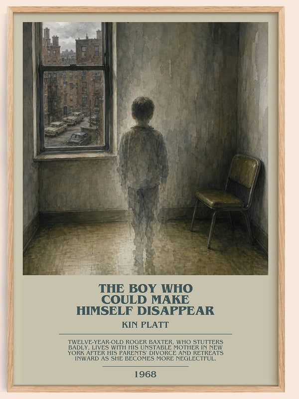 The boy who could make himself disappear bookish book poster by Kin Platt – framed literary art print