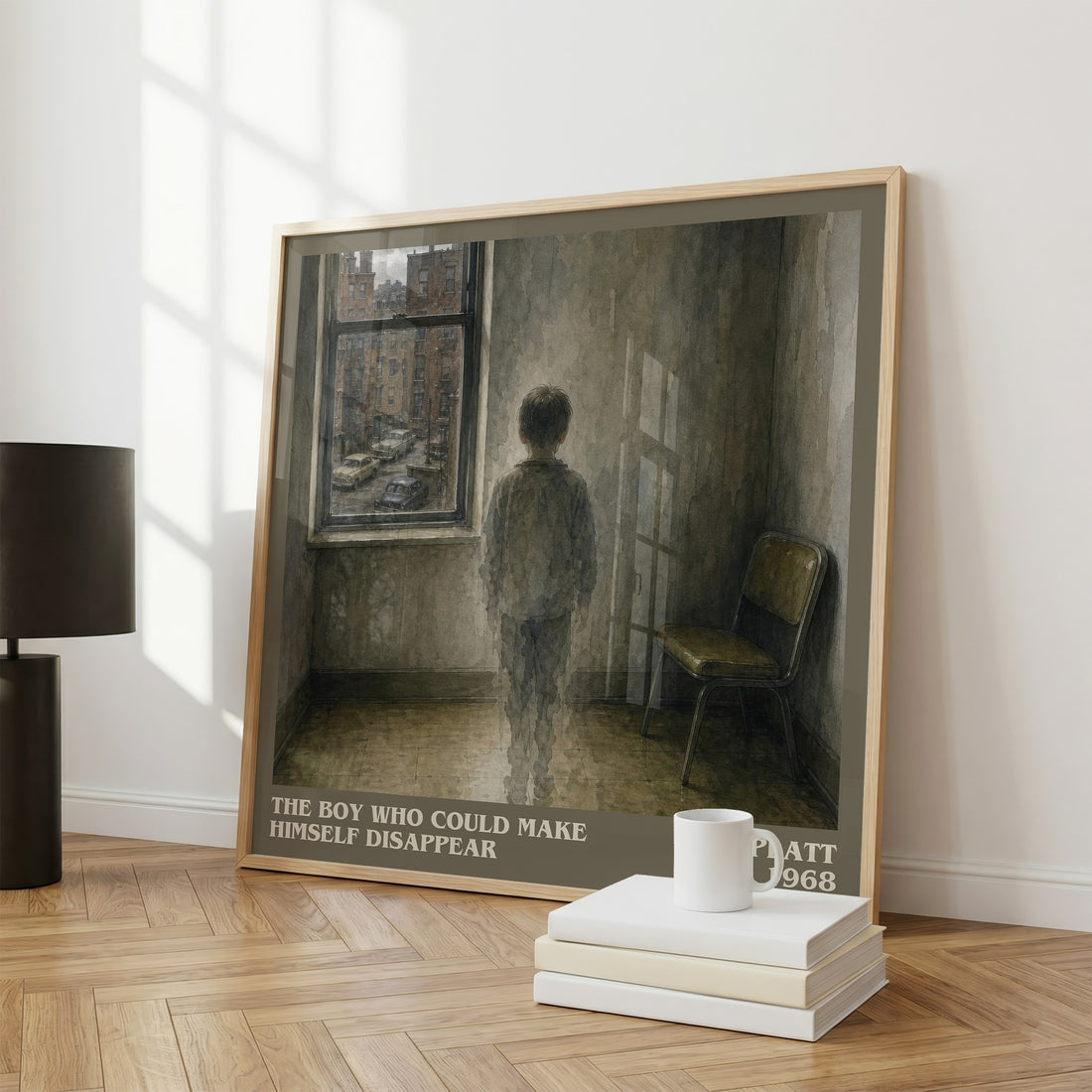 The boy who could make himself disappear literary print framed by window – literary home decor