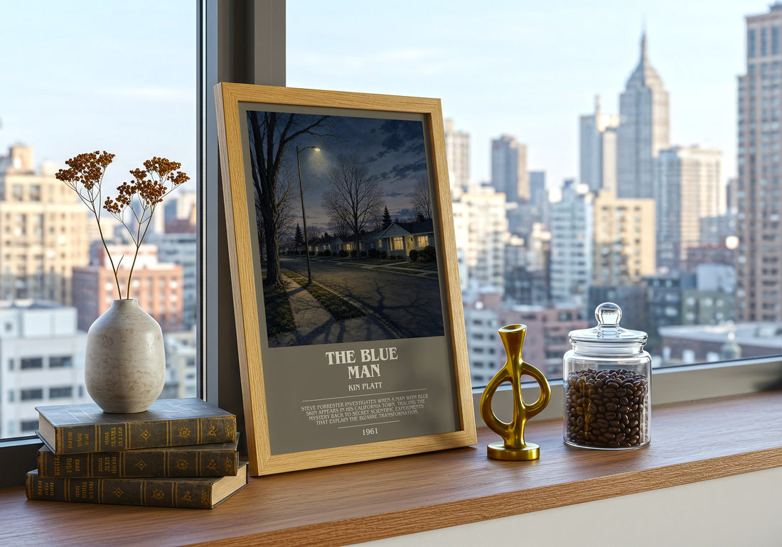 The blue man bookish print framed by window – literary home decor