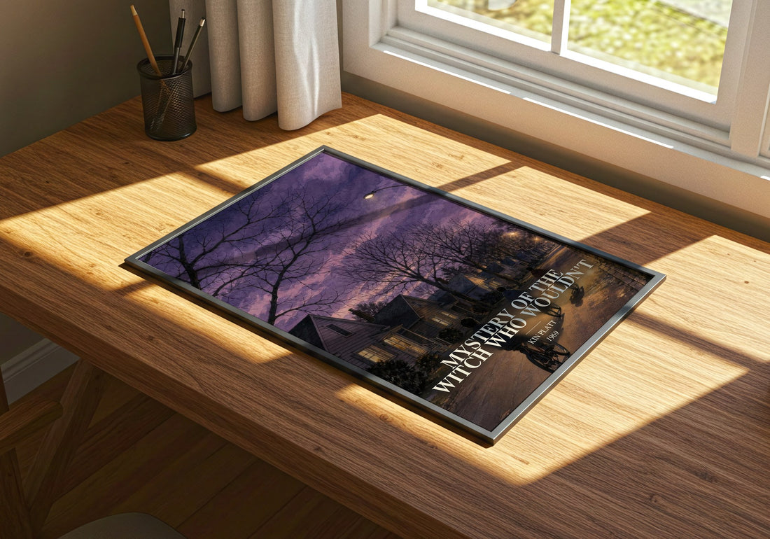 Mystery of the Witch Who Wouldn't watercolour book poster framed on wall – childrens wall art