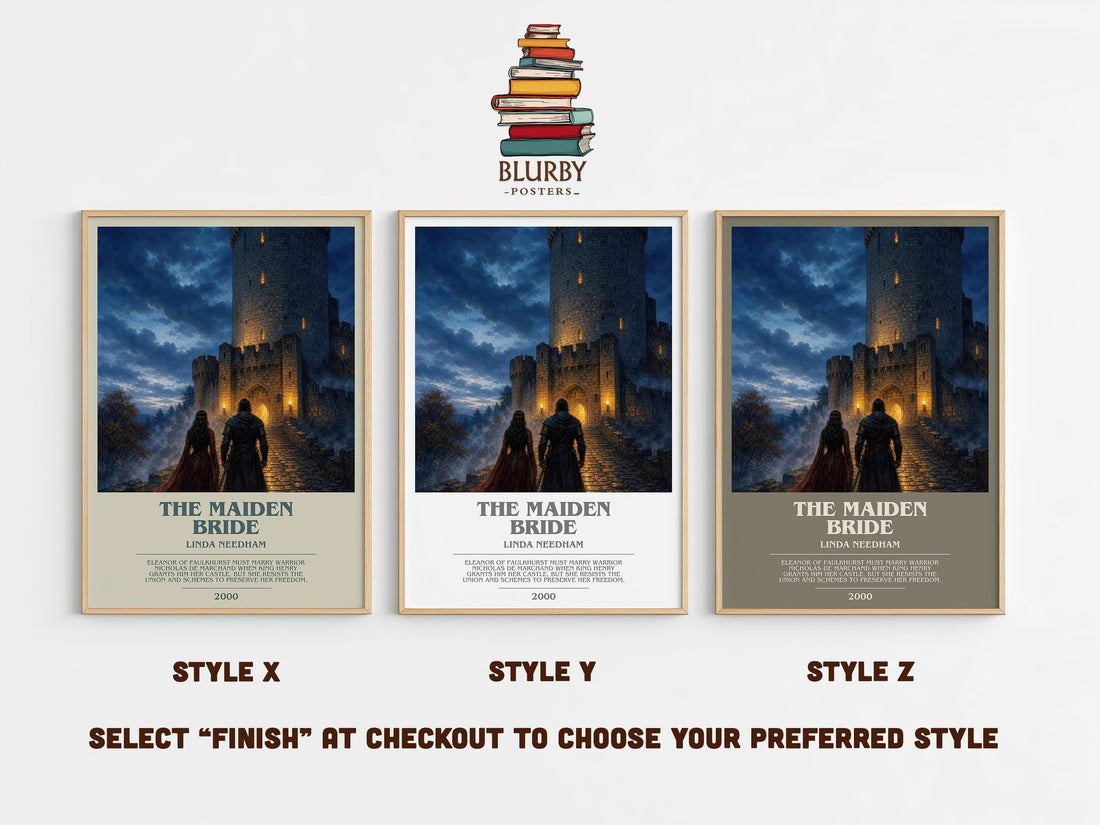 The Maiden Bride bookish print in frame leaning in hallway – romance wall art (mockup)