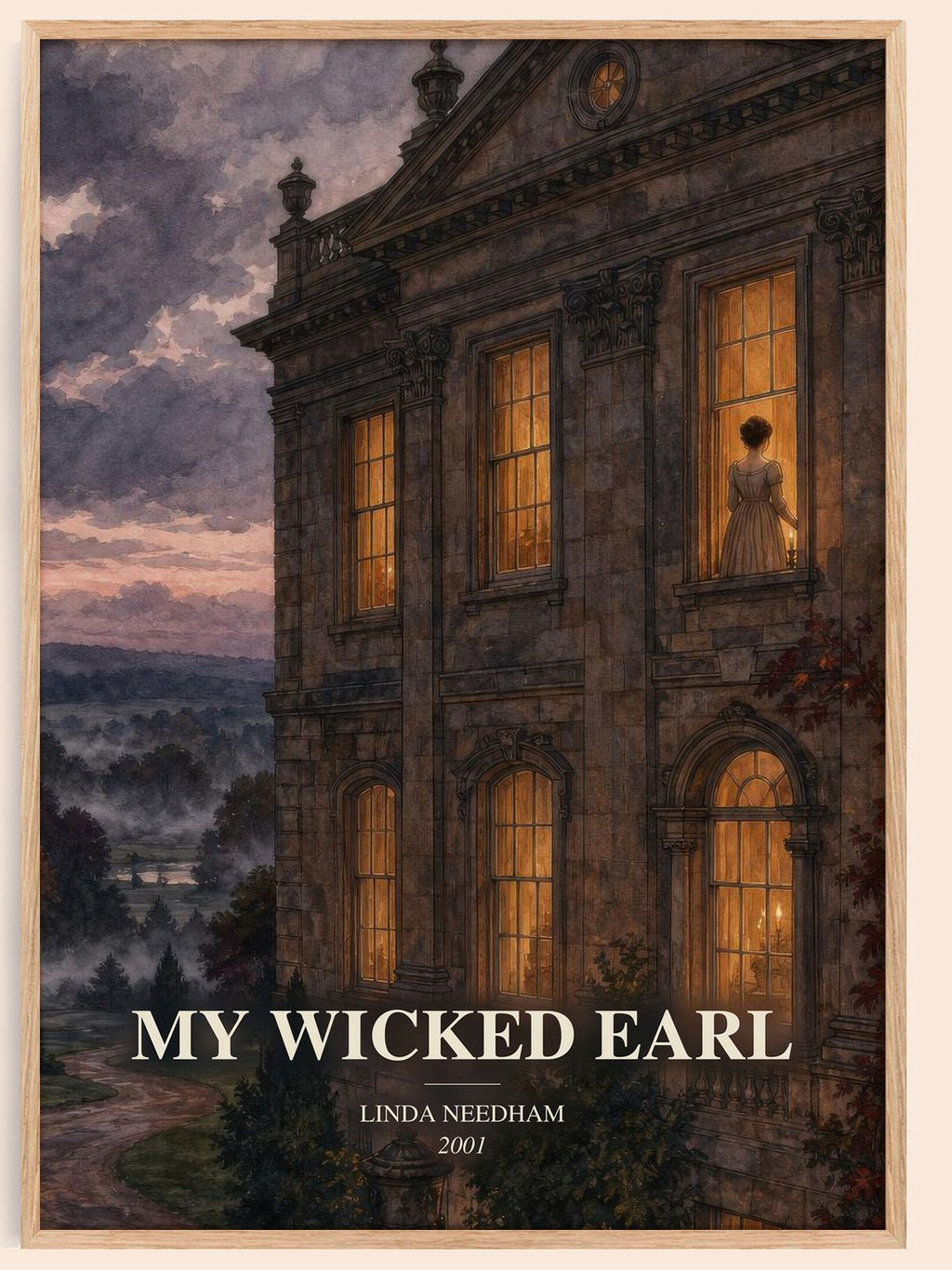 My Wicked Earl watercolour book poster by Linda Needham – framed literary art print