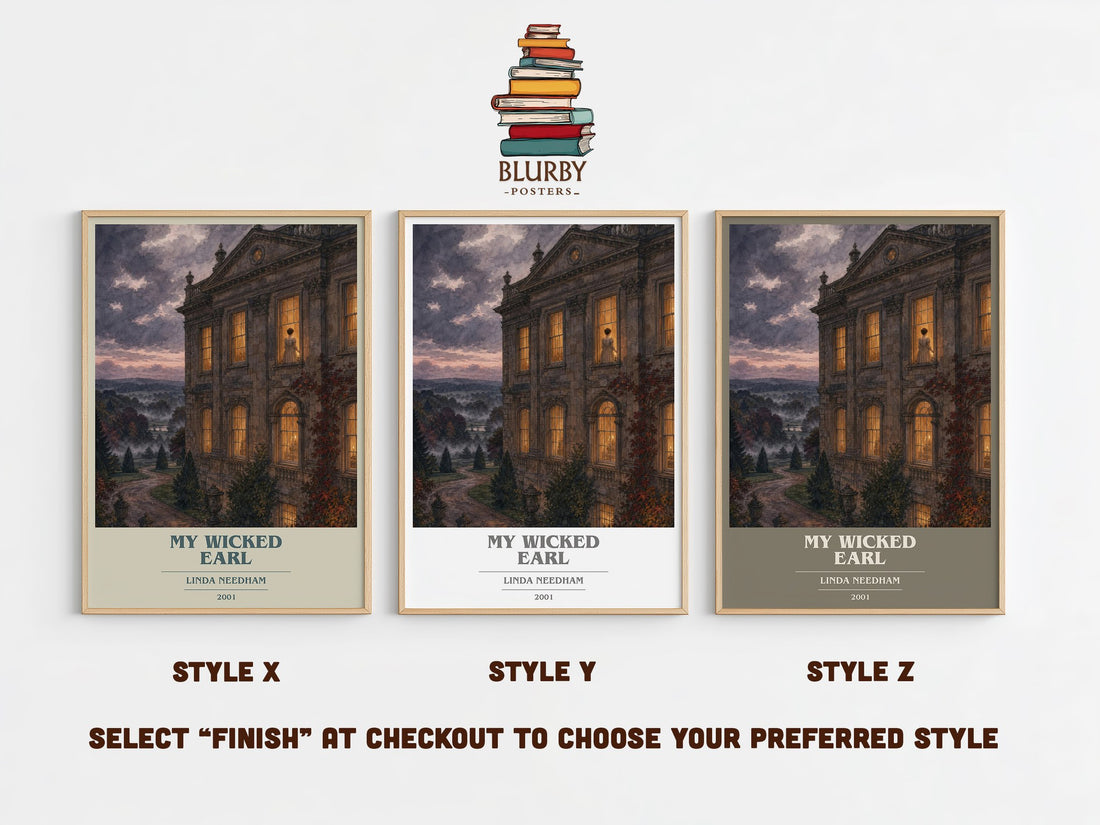 My Wicked Earl book cover print in frame leaning in hallway – romance wall art (mockup)