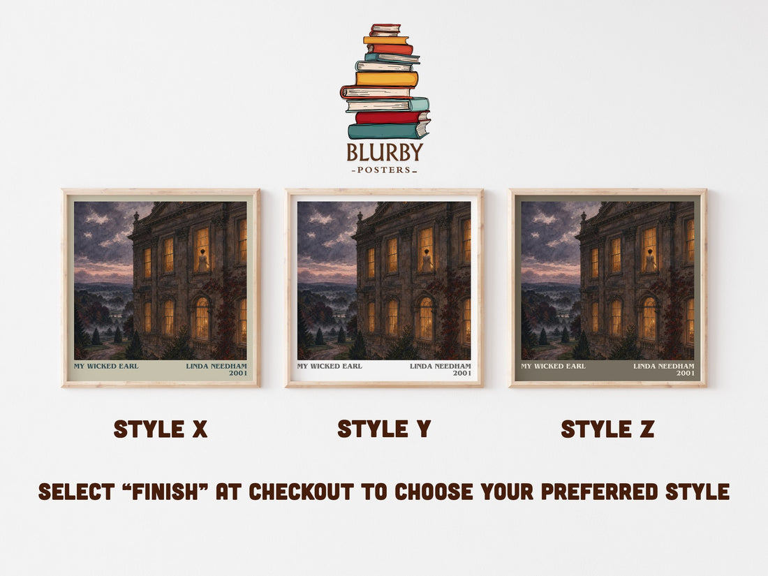 My Wicked Earl literary print in frame leaning in hallway – romance wall art (mockup)