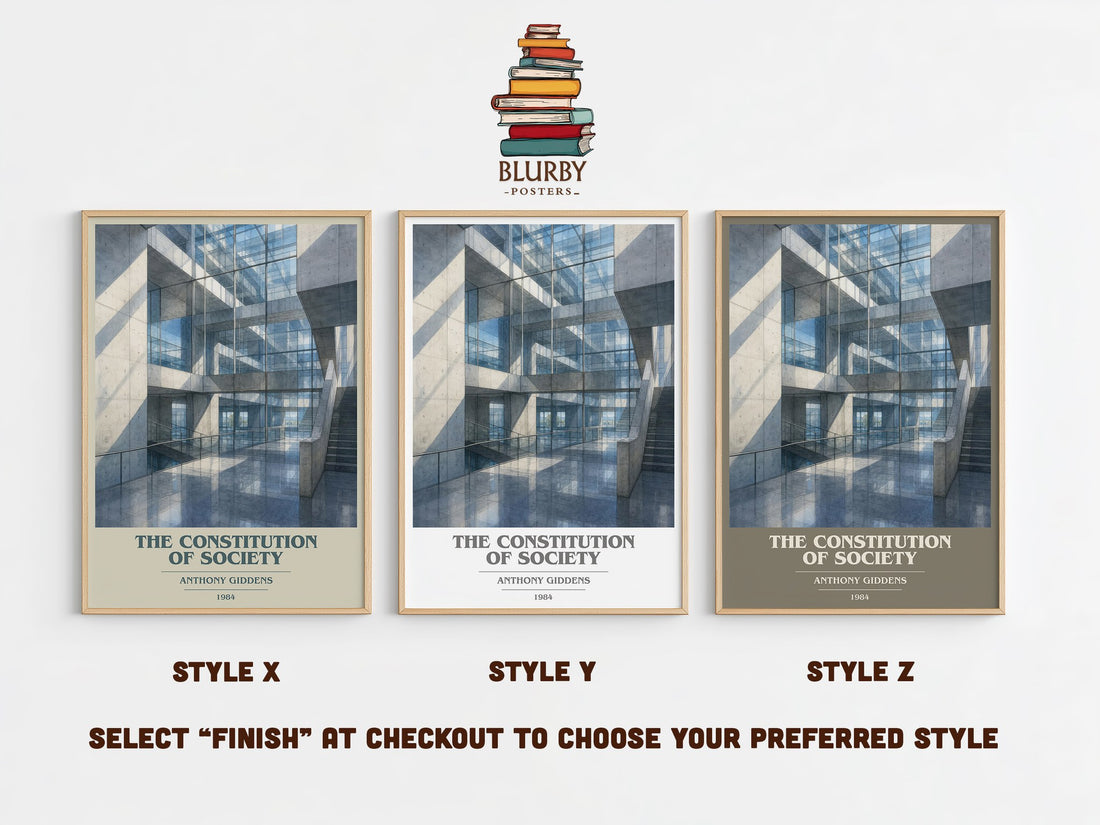 The constitution of society book cover print in frame leaning in hallway – non fiction wall art (mockup)