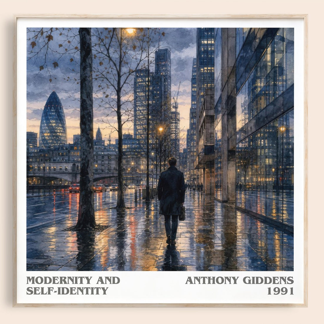 Modernity and self-identity literary book poster by Anthony Giddens – framed literary art print