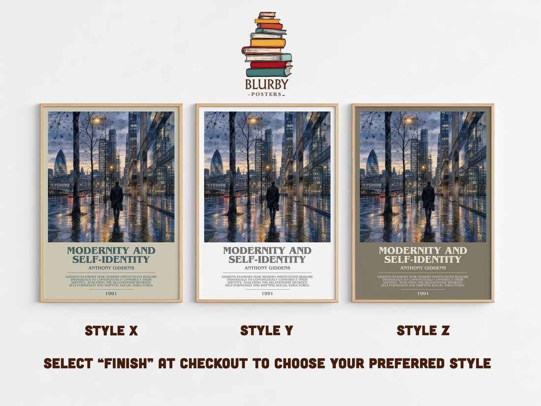 Modernity and self-identity bookish print in frame leaning in hallway – non fiction wall art (mockup)