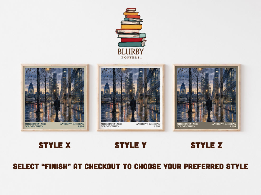 Modernity and self-identity literary print in frame leaning in hallway – non fiction wall art (mockup)