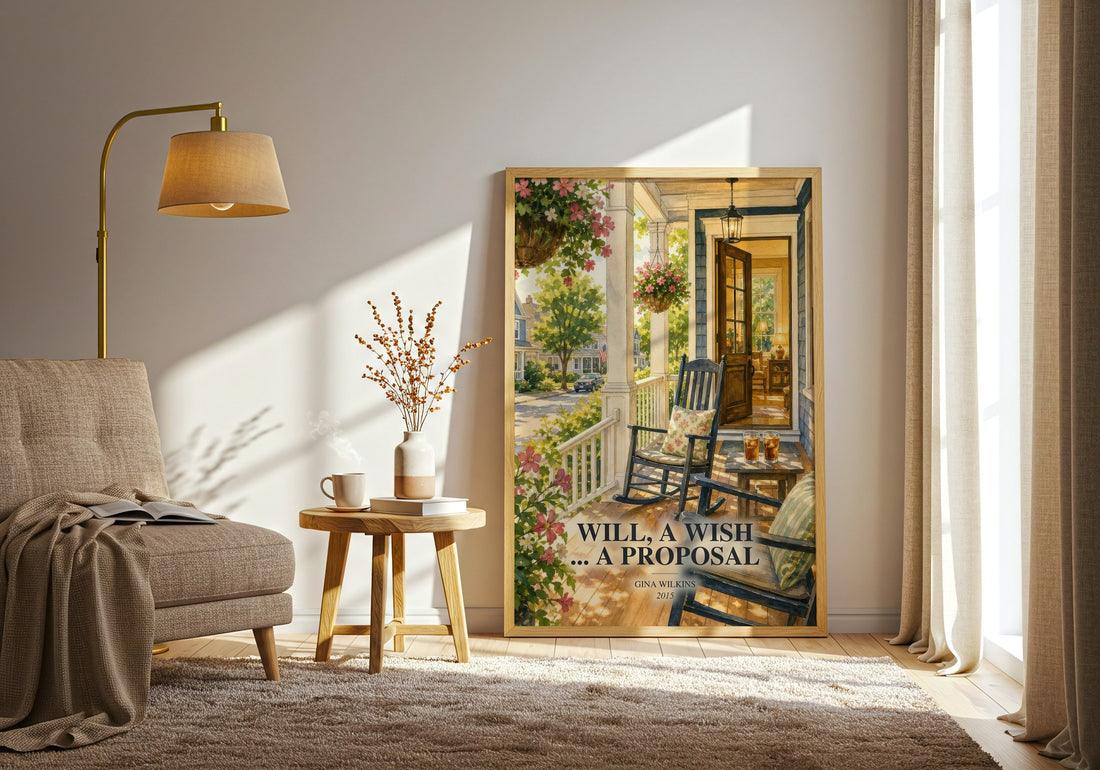 Will, a Wish ... a Proposal watercolour print in frame leaning in hallway – romance wall art