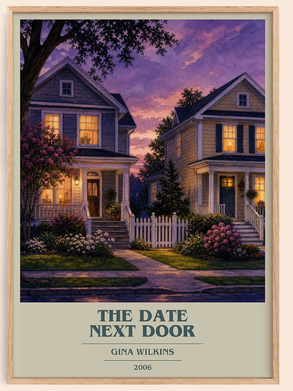 The Date Next Door book cover book poster by Gina Wilkins – framed literary art print