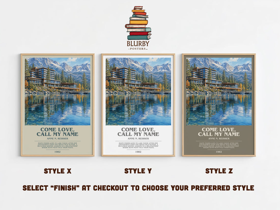 Come Love, Call My Name bookish print in frame leaning in hallway – memoir wall art (mockup)