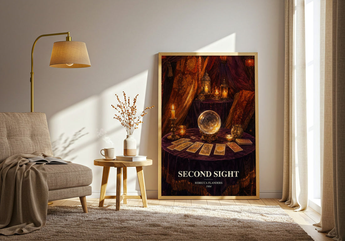 Second Sight watercolour print in frame leaning in hallway – romance wall art