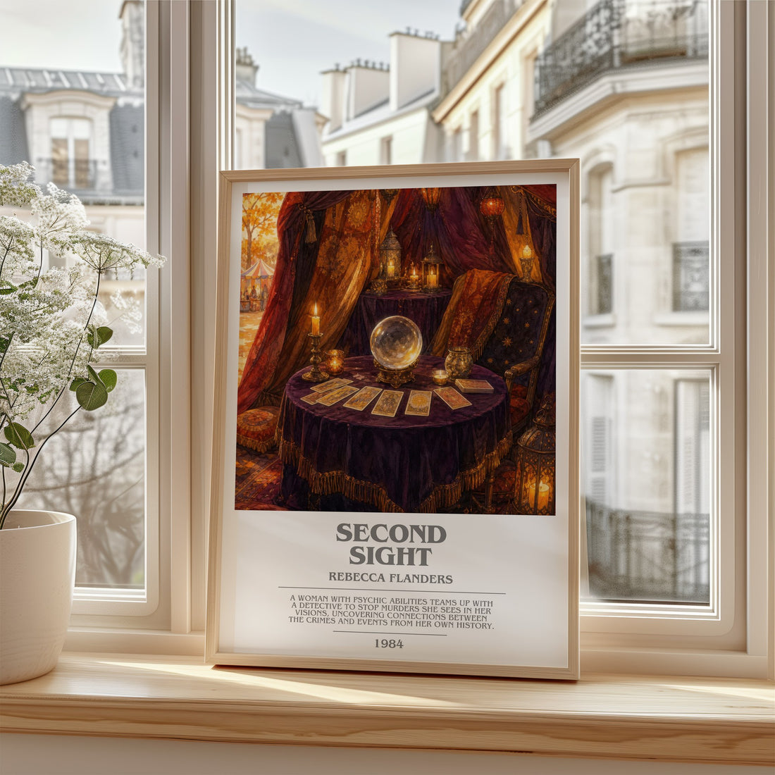 Second Sight bookish poster colour and style options – Rebecca Flanders book art