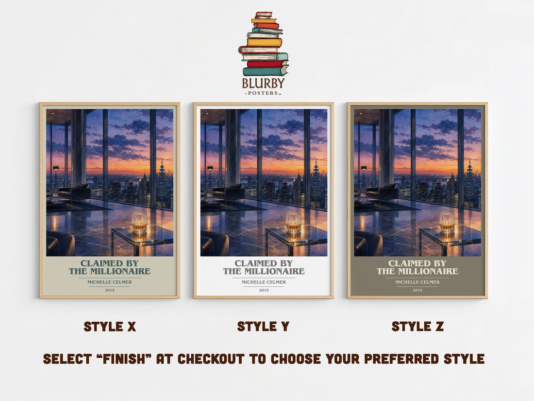 Claimed by the Millionaire book cover print in frame leaning in hallway – romance wall art (mockup)