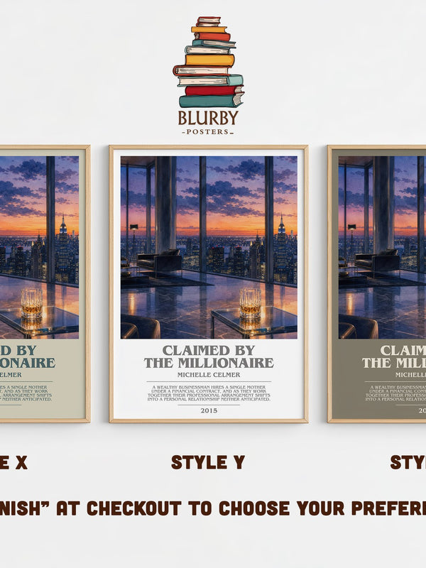 Claimed by the Millionaire bookish print in frame leaning in hallway – romance wall art