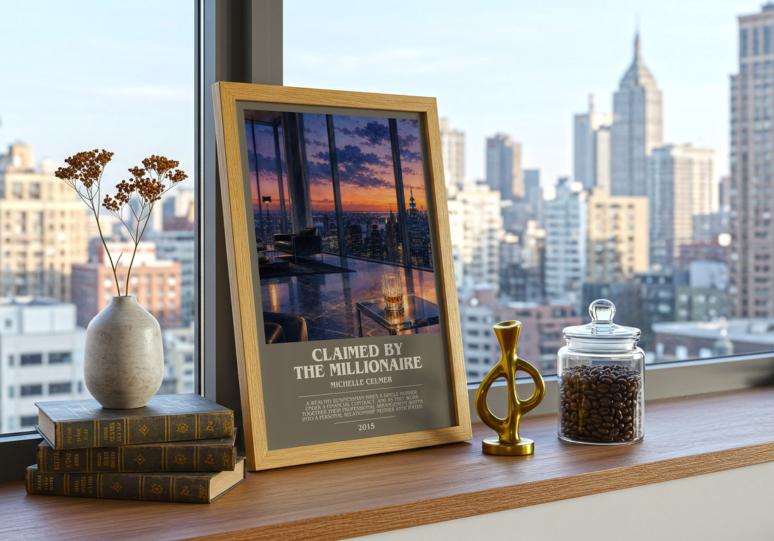 Claimed by the Millionaire bookish print framed by window – literary home decor