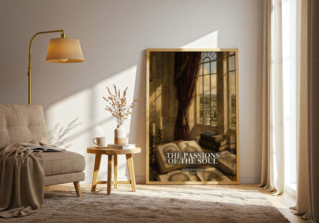 The Passions of the Soul watercolour print in frame leaning in hallway – philosophy wall art