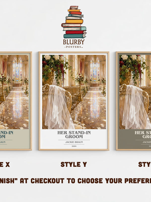 Her Stand-In Groom book cover print in frame leaning in hallway – romance wall art
