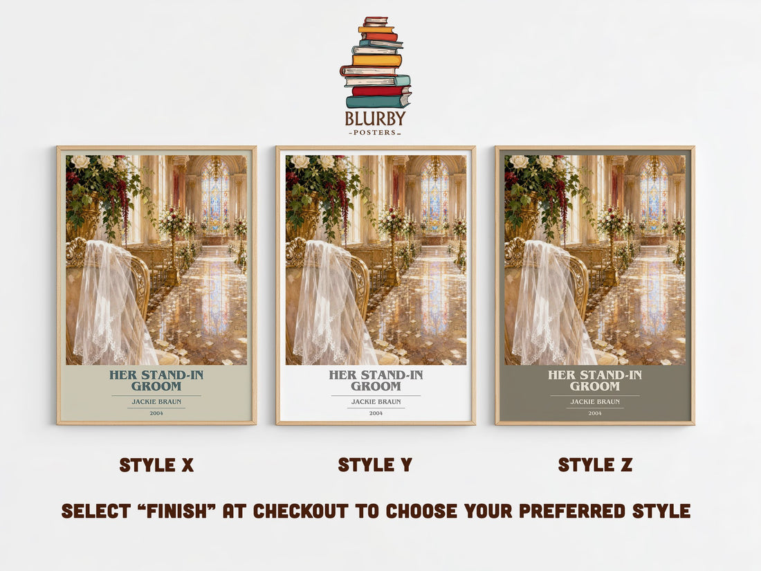 Her Stand-In Groom book cover print in frame leaning in hallway – romance wall art (mockup)