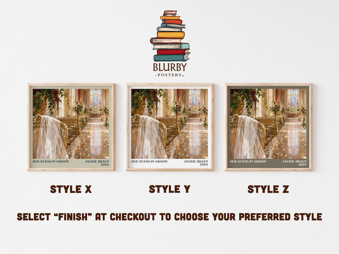 Her Stand-In Groom literary print in frame leaning in hallway – romance wall art (mockup)