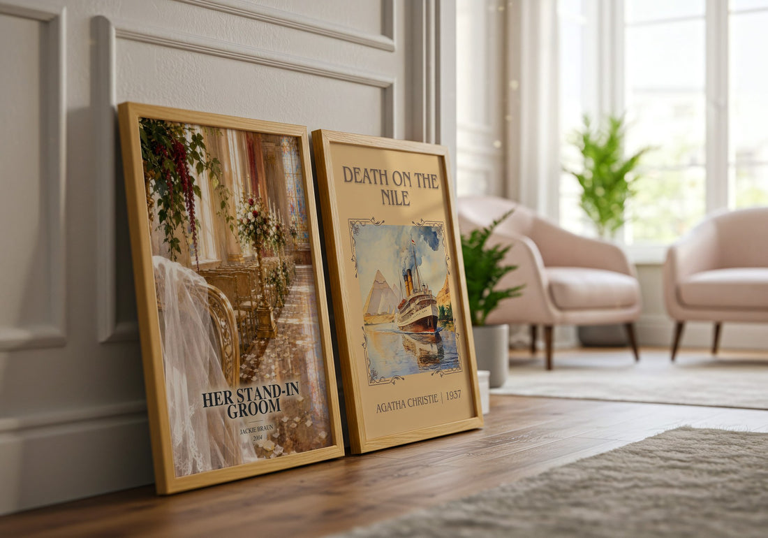 Her Stand-In Groom watercolour print framed by window – literary home decor