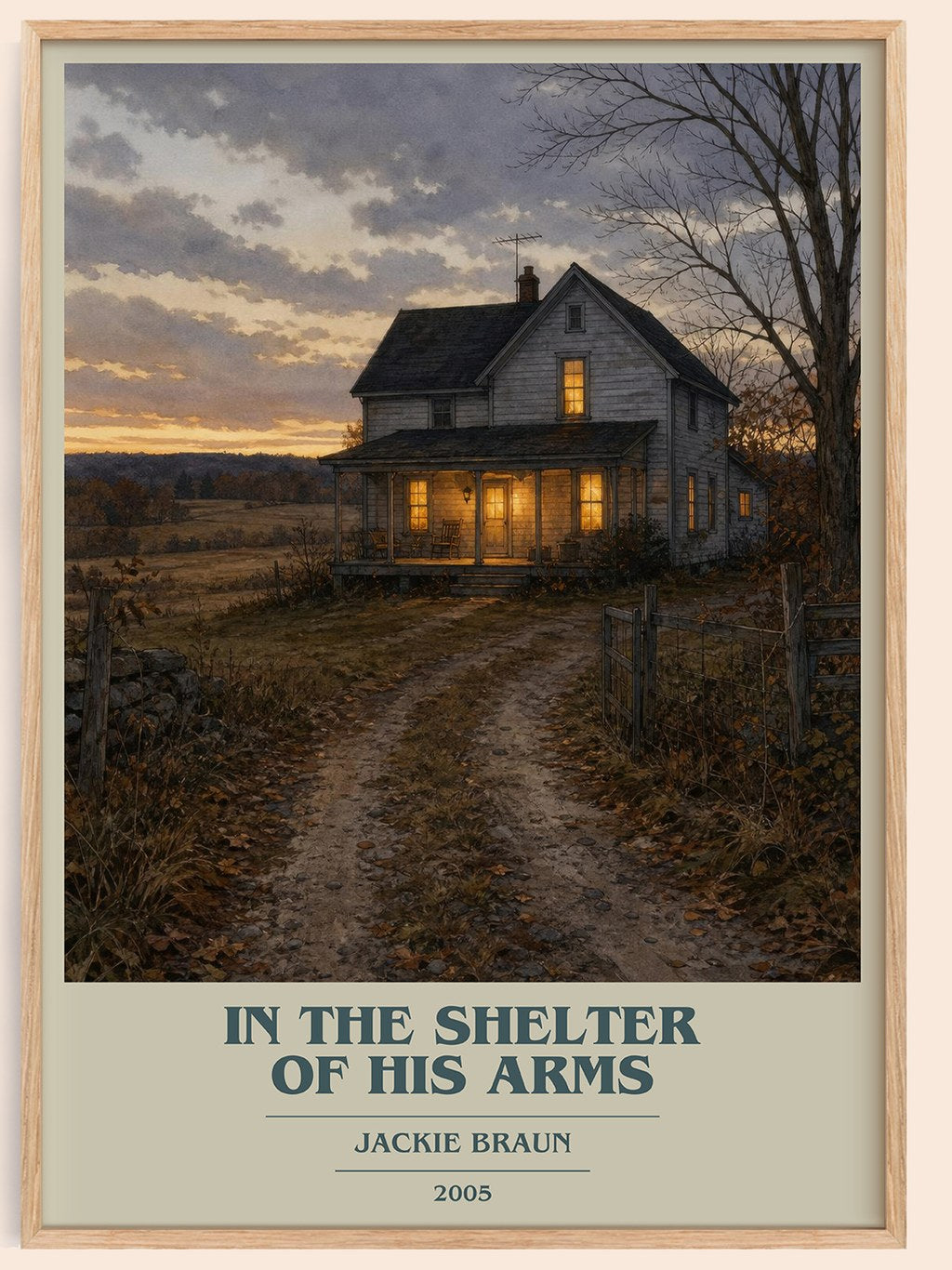 In The Shelter Of His Arms book cover book poster by Jackie Braun – framed literary art print