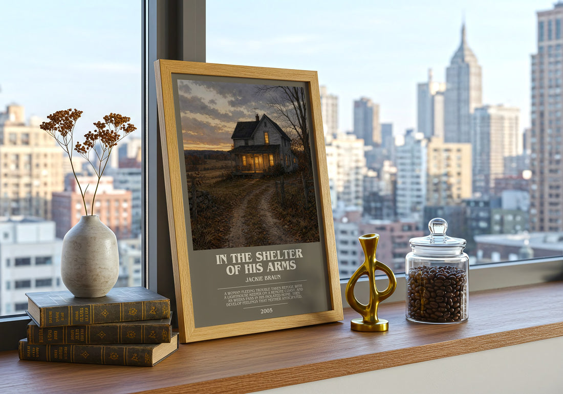 In The Shelter Of His Arms bookish print framed by window – literary home decor