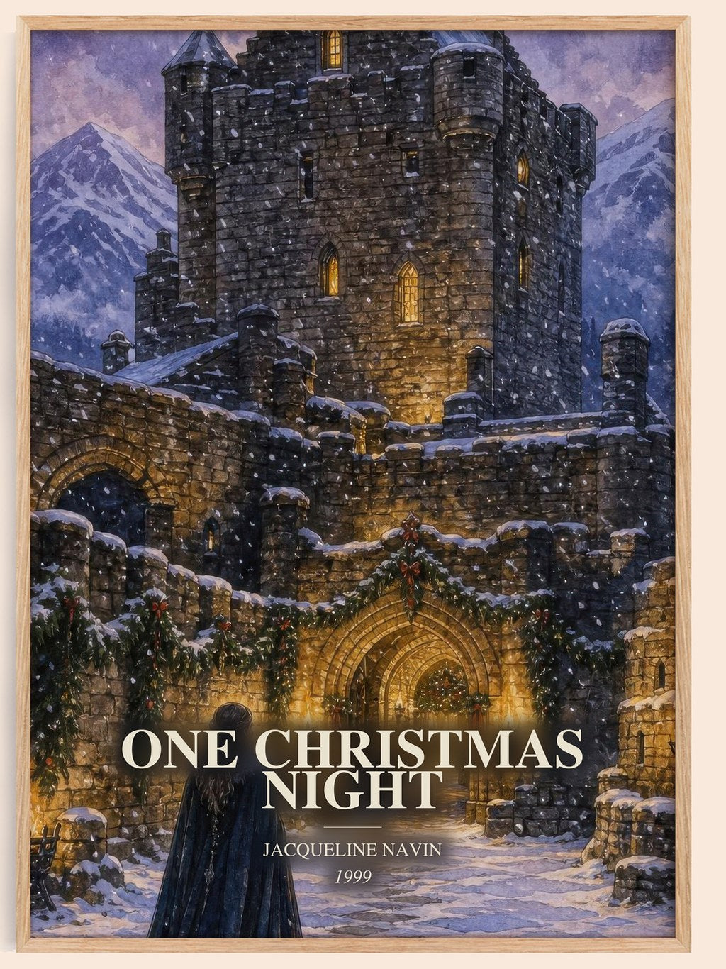 One Christmas Night watercolour book poster by Jacqueline Navin – framed literary art print