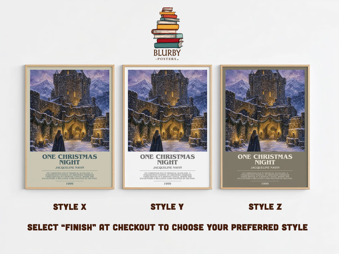 One Christmas Night bookish print in frame leaning in hallway – romance wall art (mockup)