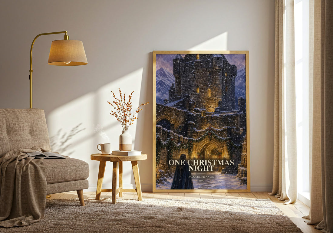 One Christmas Night watercolour print in frame leaning in hallway – romance wall art
