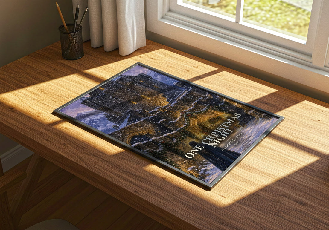 One Christmas Night watercolour book poster framed on wall – romance wall art
