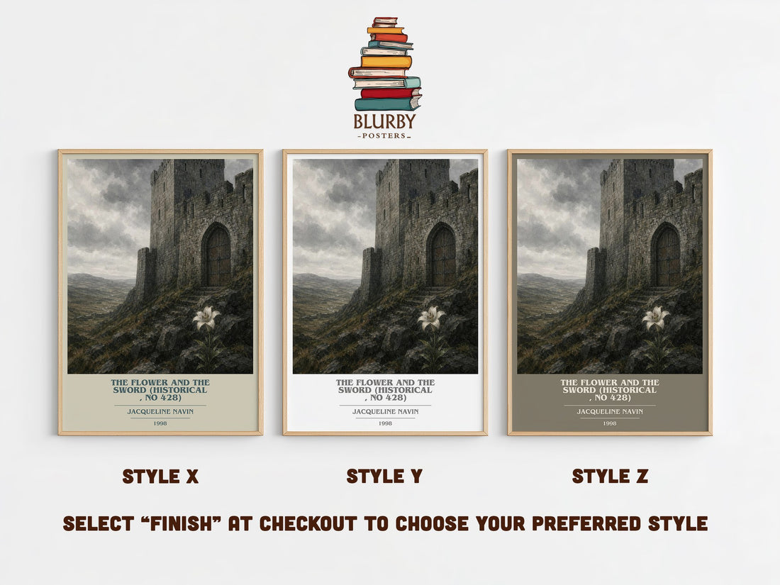 The Flower and the Sword (Historical , No 428) book cover print in frame leaning in hallway – romance wall art (mockup)