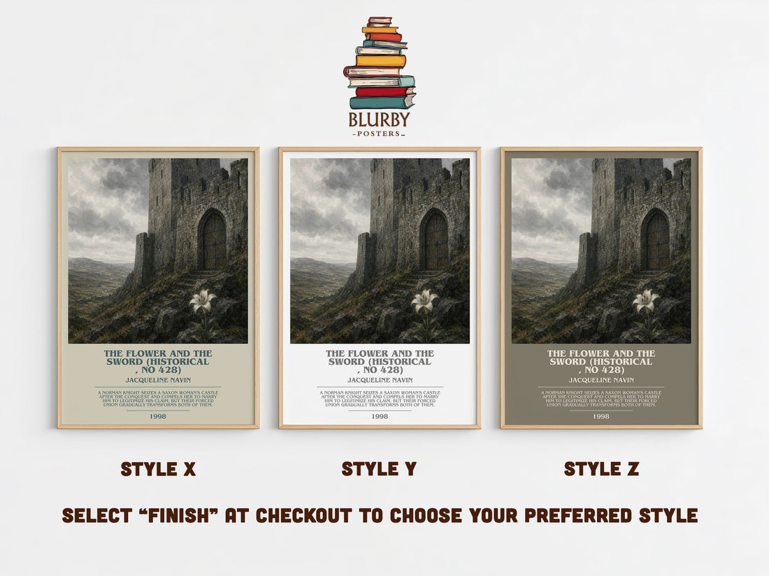 The Flower and the Sword (Historical , No 428) bookish print in frame leaning in hallway – romance wall art (mockup)