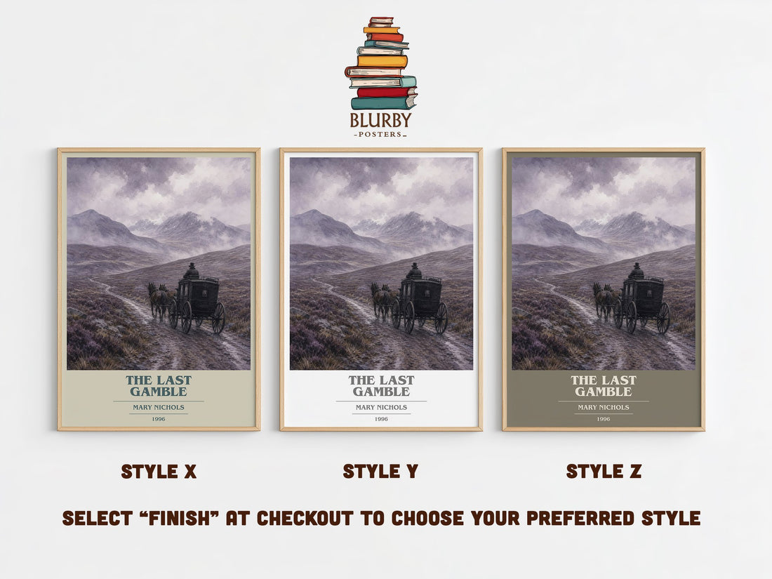 The Last Gamble book cover print in frame leaning in hallway – romance wall art (mockup)
