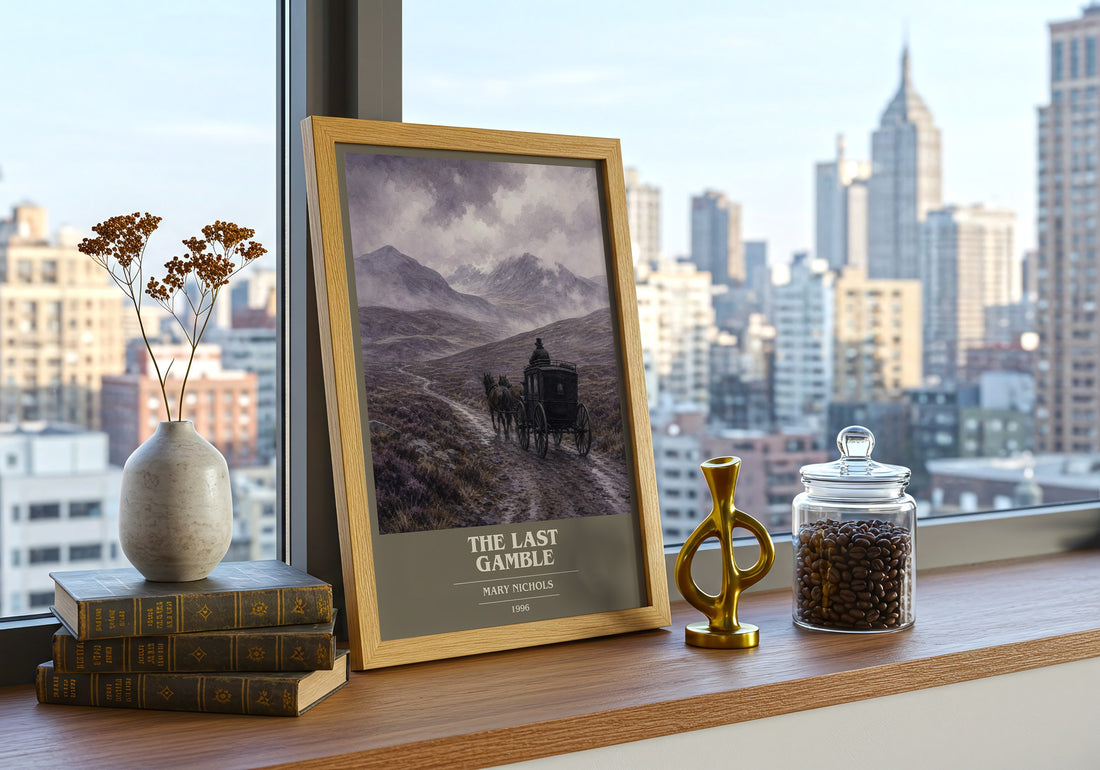 The Last Gamble book cover print framed by window – literary home decor
