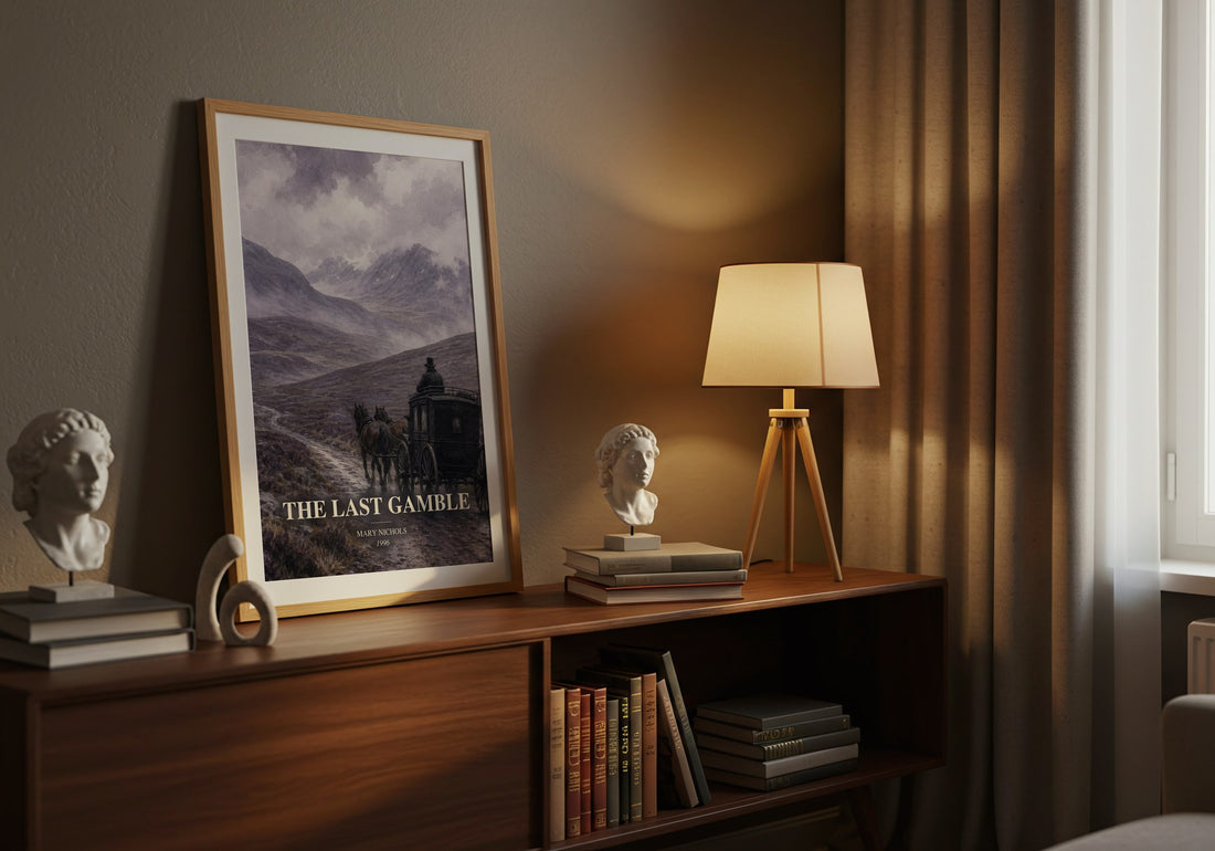 The Last Gamble watercolour print on bookshelf – Mary Nichols fan gift