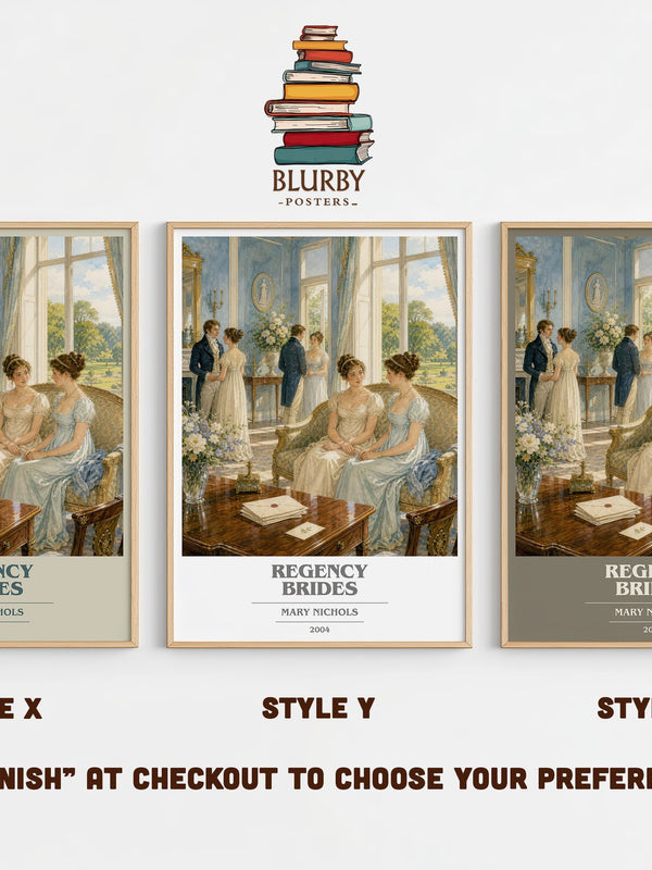 Regency Brides book cover print in frame leaning in hallway – romance wall art
