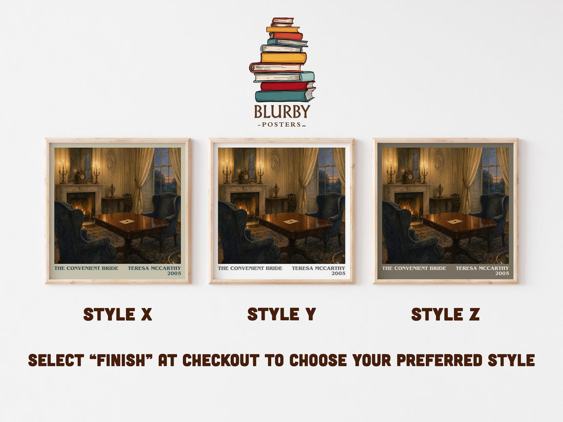 The Convenient Bride literary print in frame leaning in hallway – romance wall art (mockup)