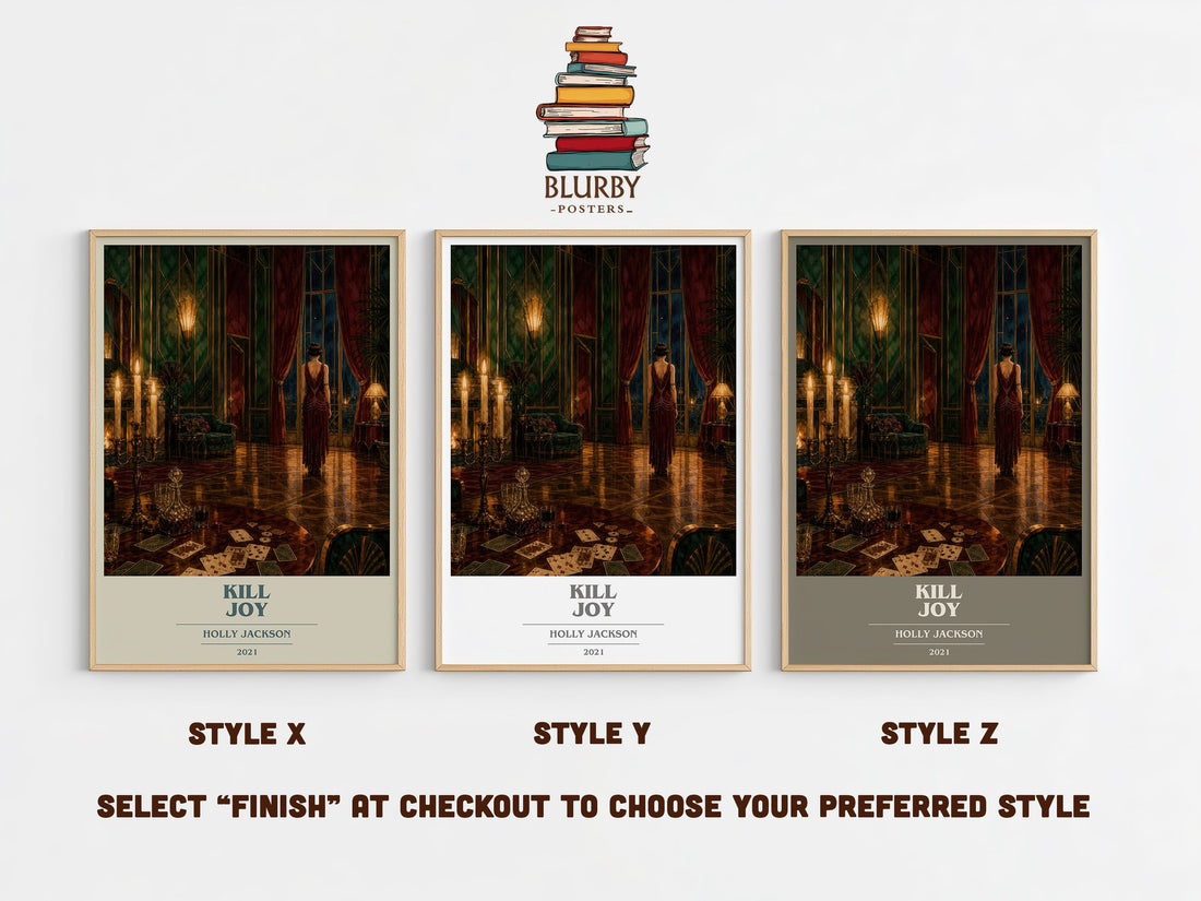 Kill Joy book cover print in frame leaning in hallway – thriller wall art (mockup)