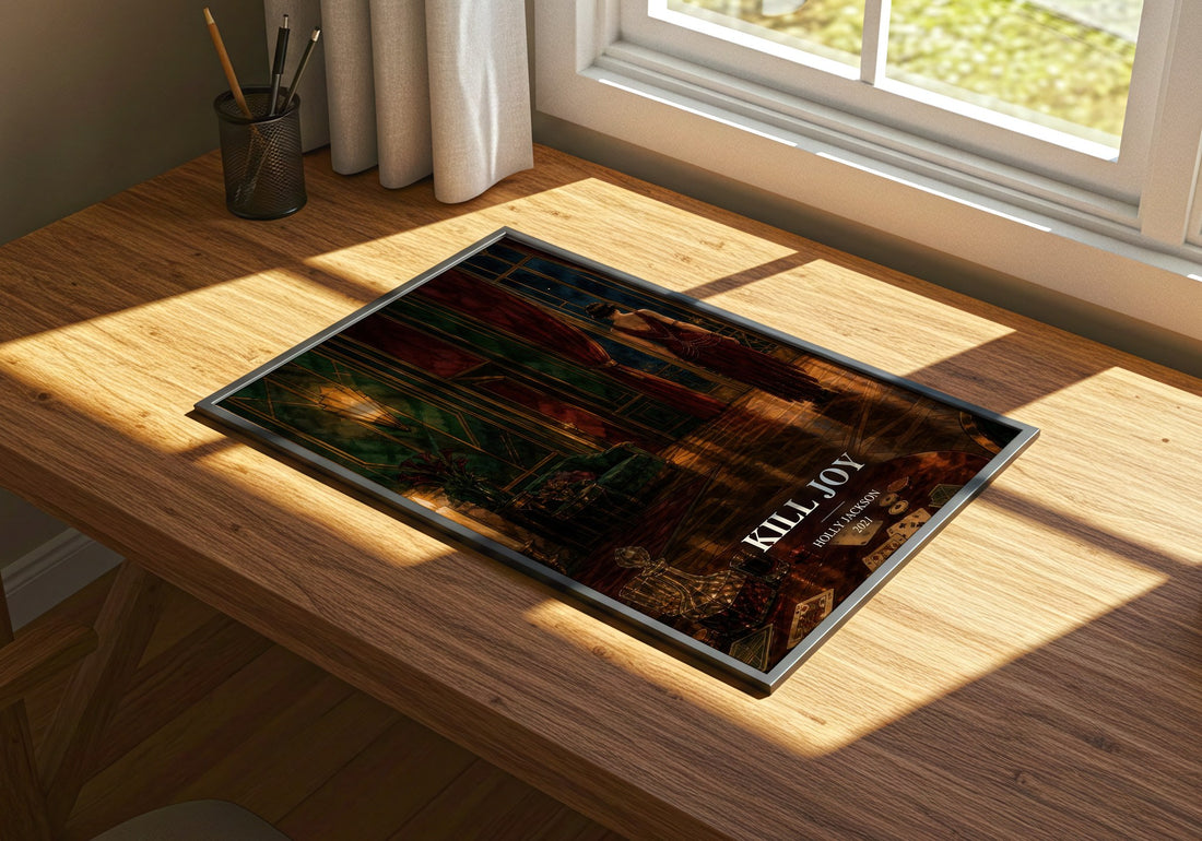 Kill Joy watercolour book poster framed on wall – thriller wall art