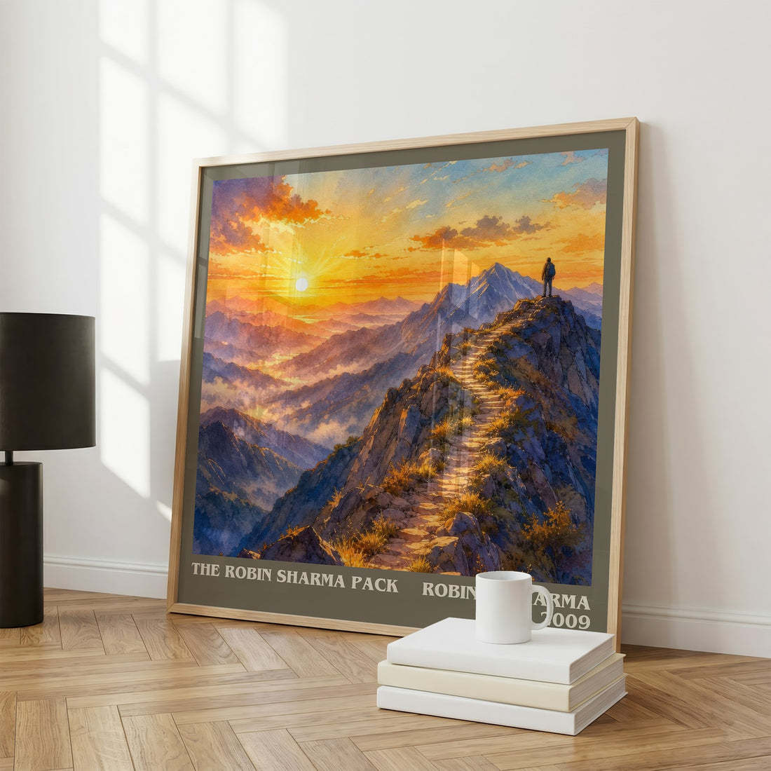 The Robin Sharma pack literary print framed by window – literary home decor