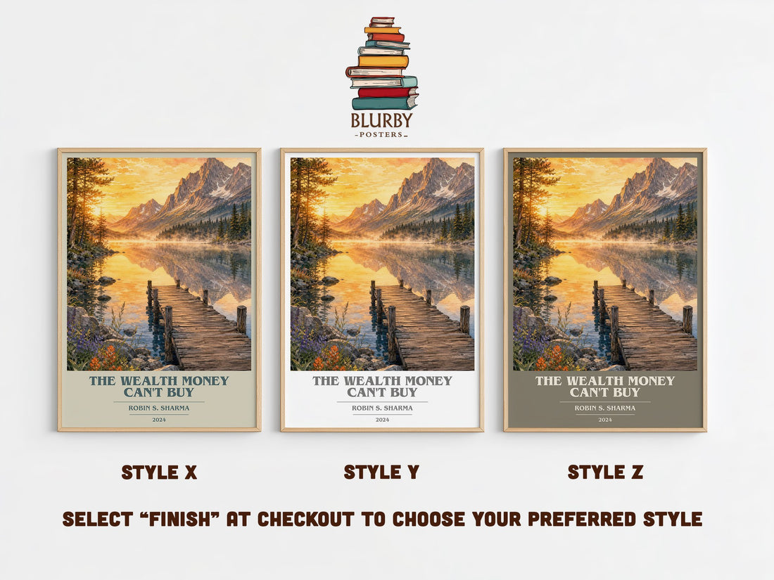 The Wealth Money Can't Buy book cover print in frame leaning in hallway – non fiction wall art (mockup)