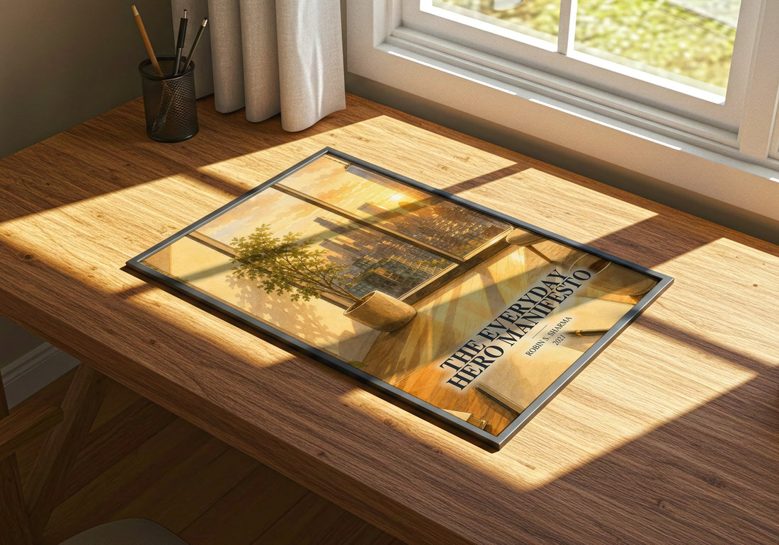 The Everyday Hero Manifesto watercolour book poster framed on wall – non fiction wall art