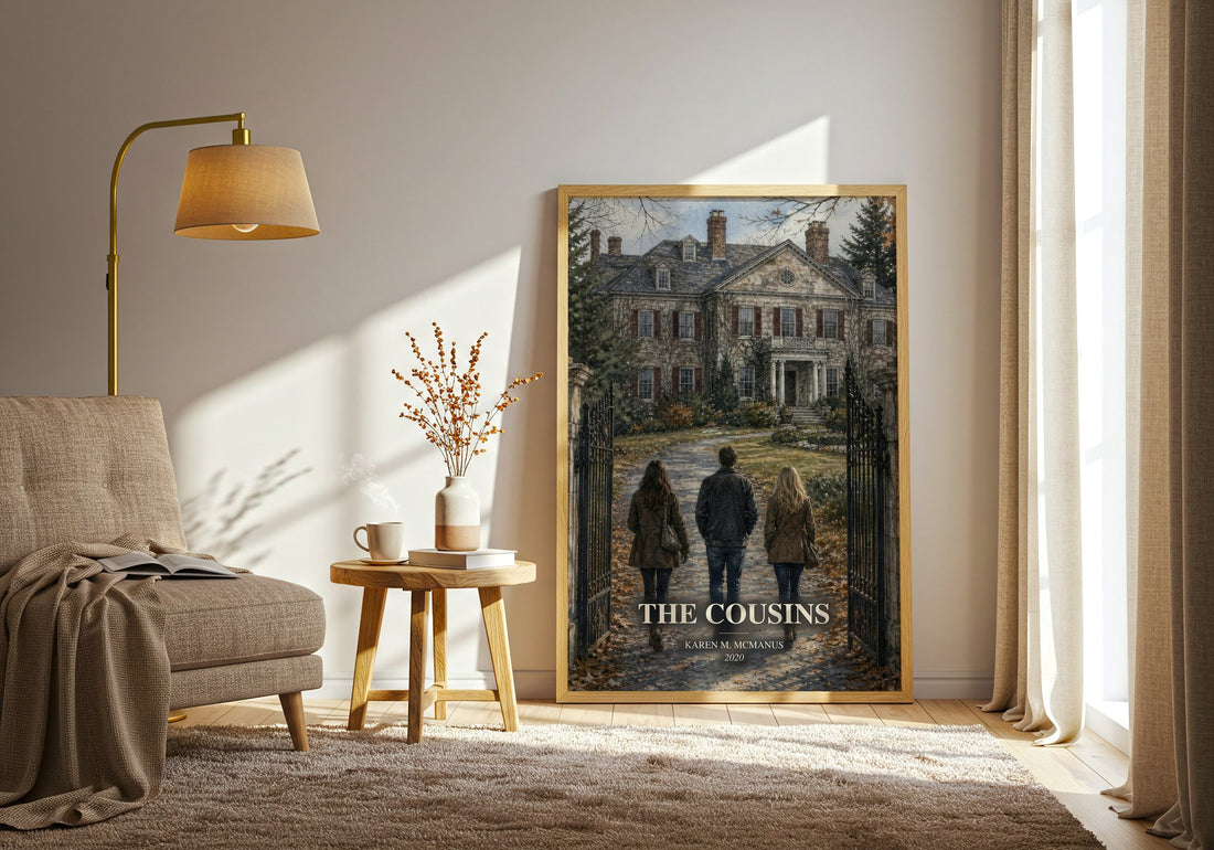 The Cousins watercolour print in frame leaning in hallway – young adult wall art