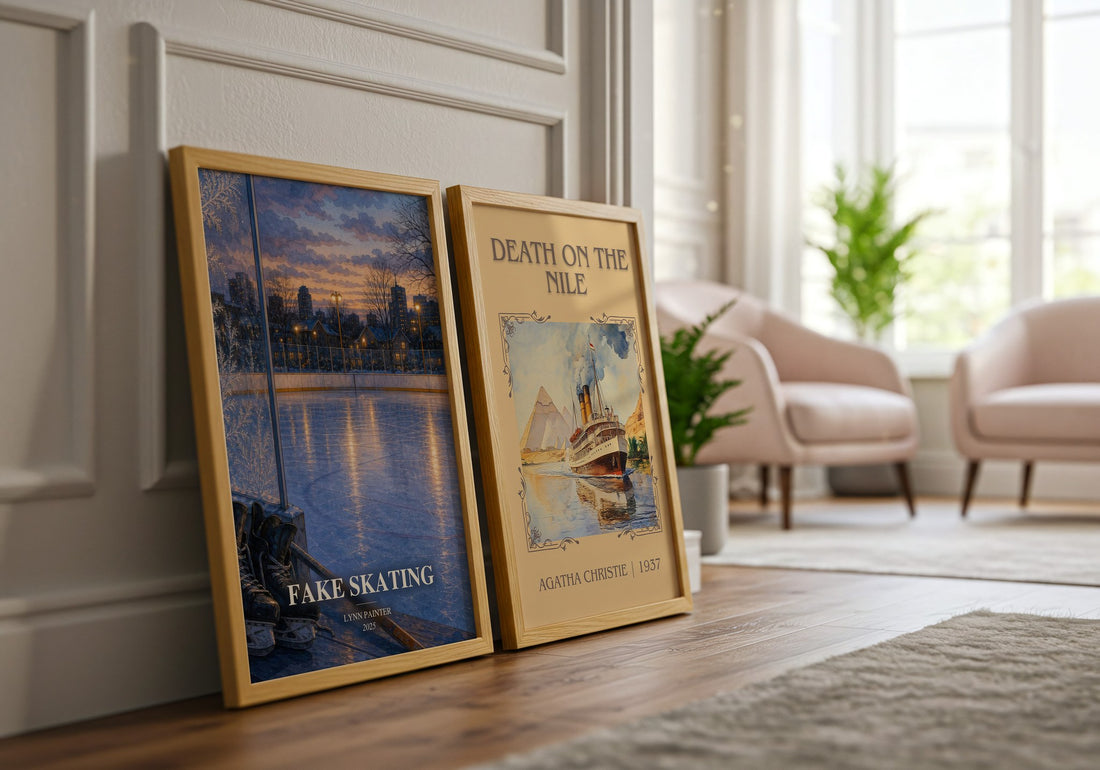 Fake Skating watercolour print framed by window – literary home decor