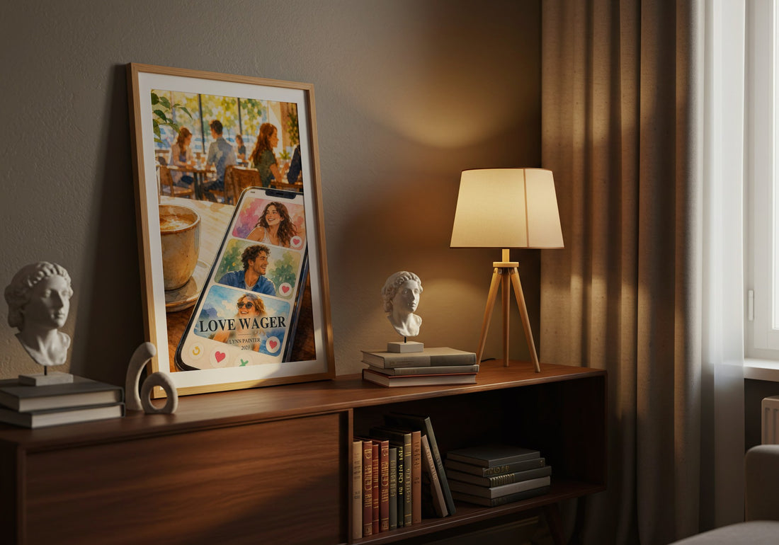 Love Wager watercolour print on bookshelf – Lynn Painter fan gift