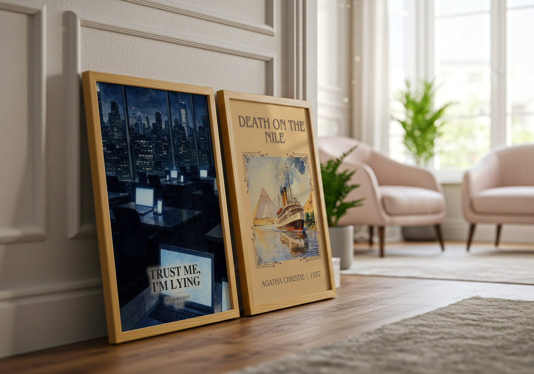 Trust Me, I'm Lying watercolour print framed by window – literary home decor